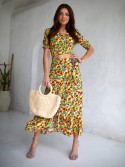 Summer set with flowers, yellow maxi blouse and skirt 3364 - Online store - Boutique